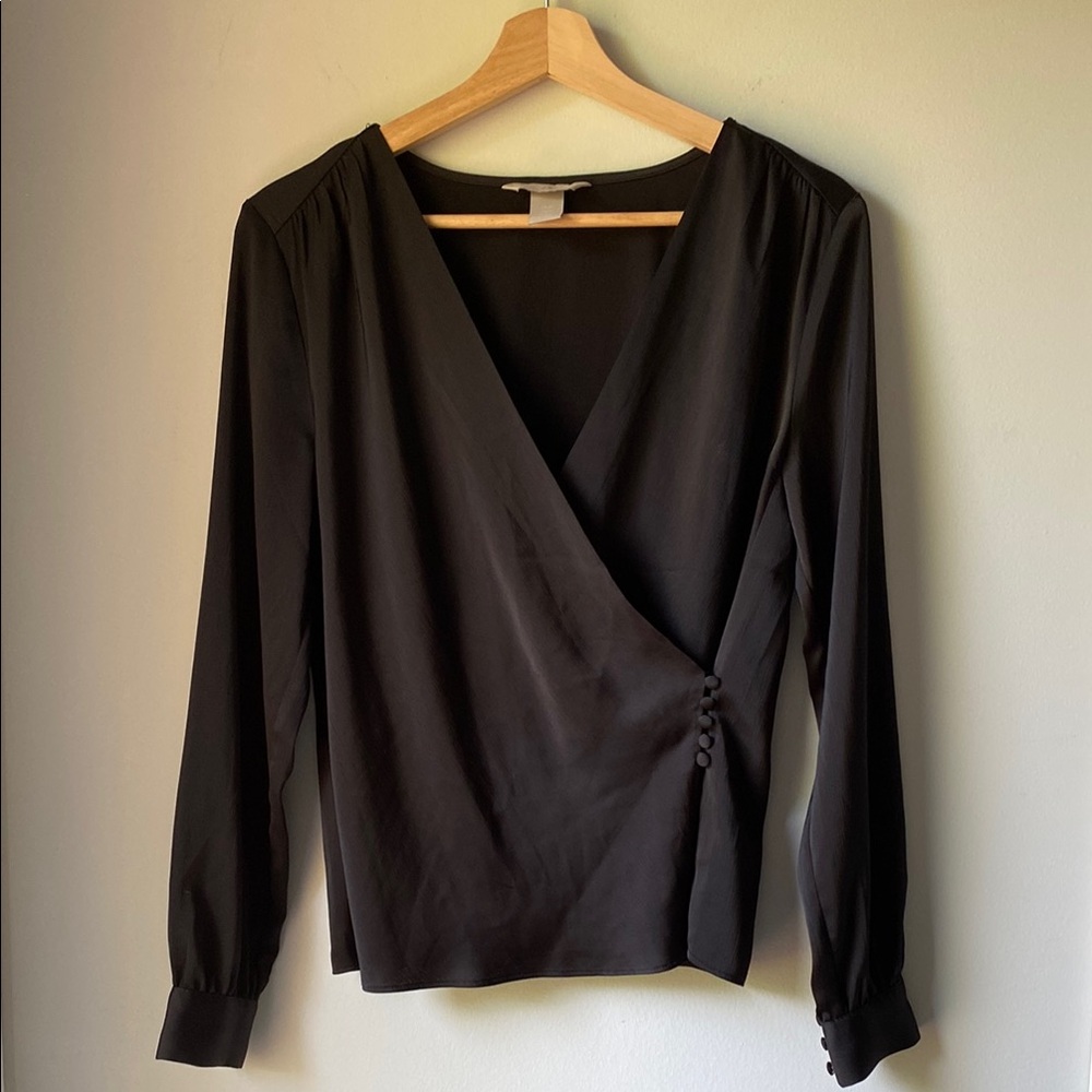 H&M Black Fitted Wrap Blouse Long Sleeve